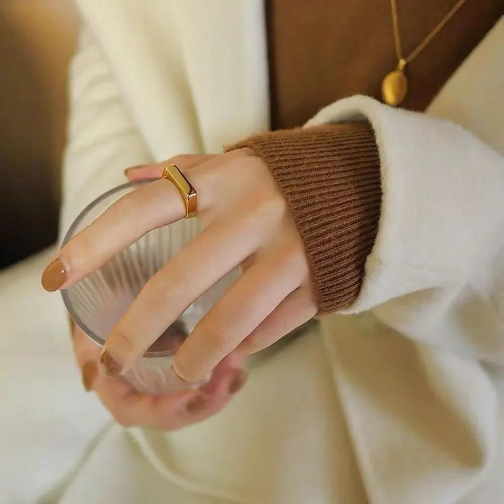 18K Gold Plated Minimalistic Flat Bar Gold Band Ring